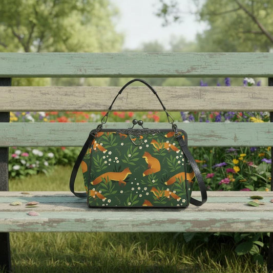 Green Orange Fox Vintage Kisslock Bag - Forest Crossbody Handbag
