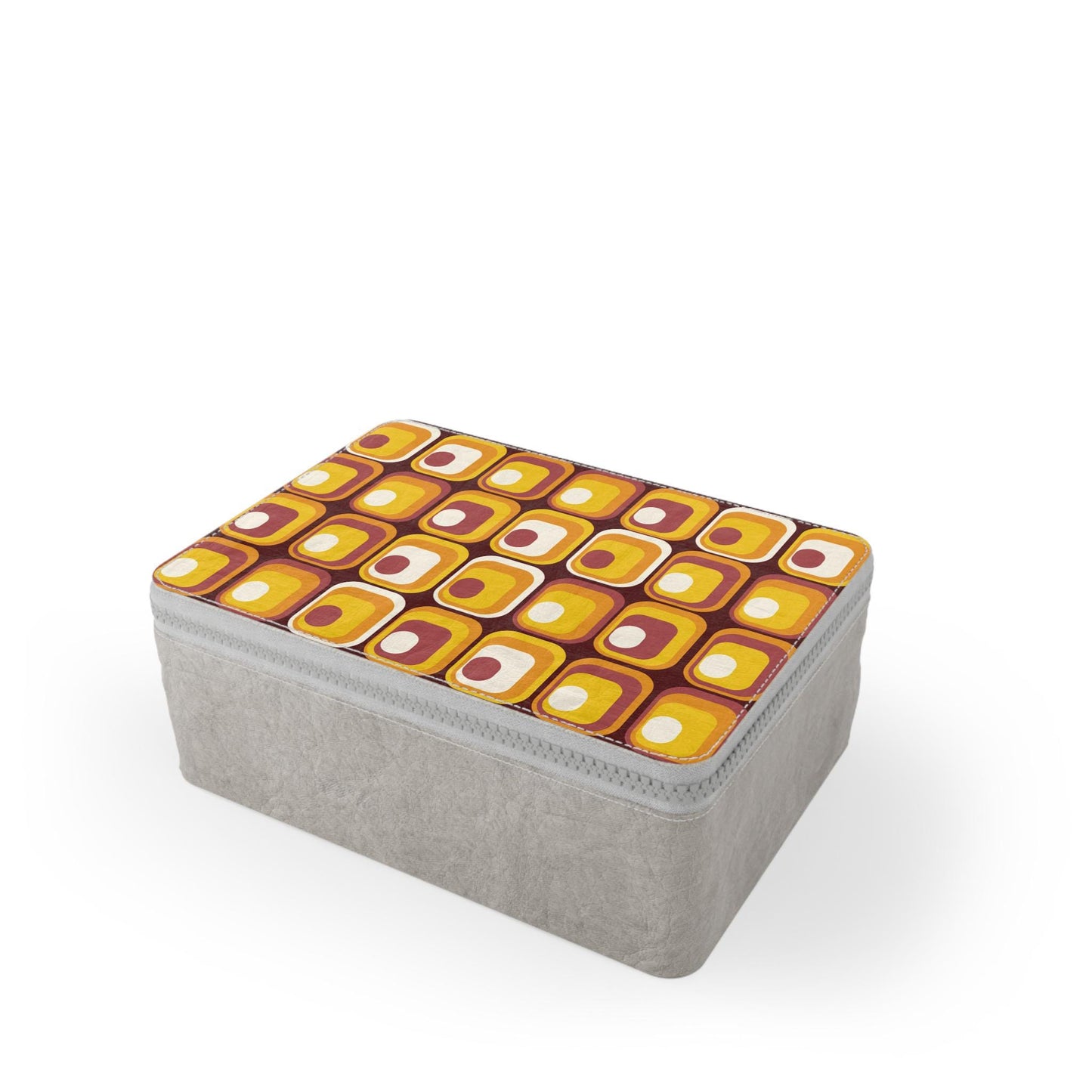Retro 70s Paper Lunch Box: Orange Brown Mid-Century Reusable Food Storage