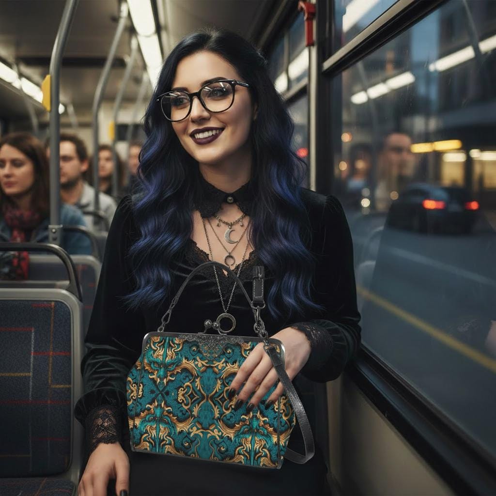 Petrol Gold Vintage Dragon Kisslock Crossbody Handbag