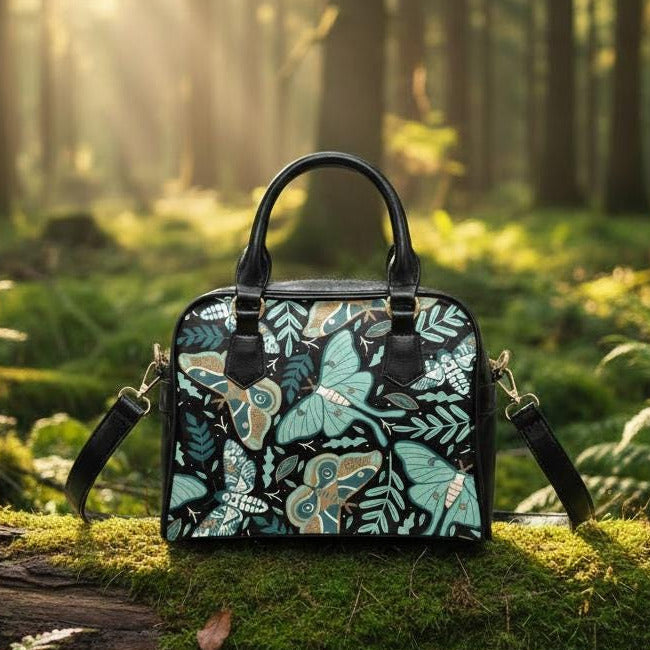Dark Academia Moths & Moon Shoulder Top Handle Handbag