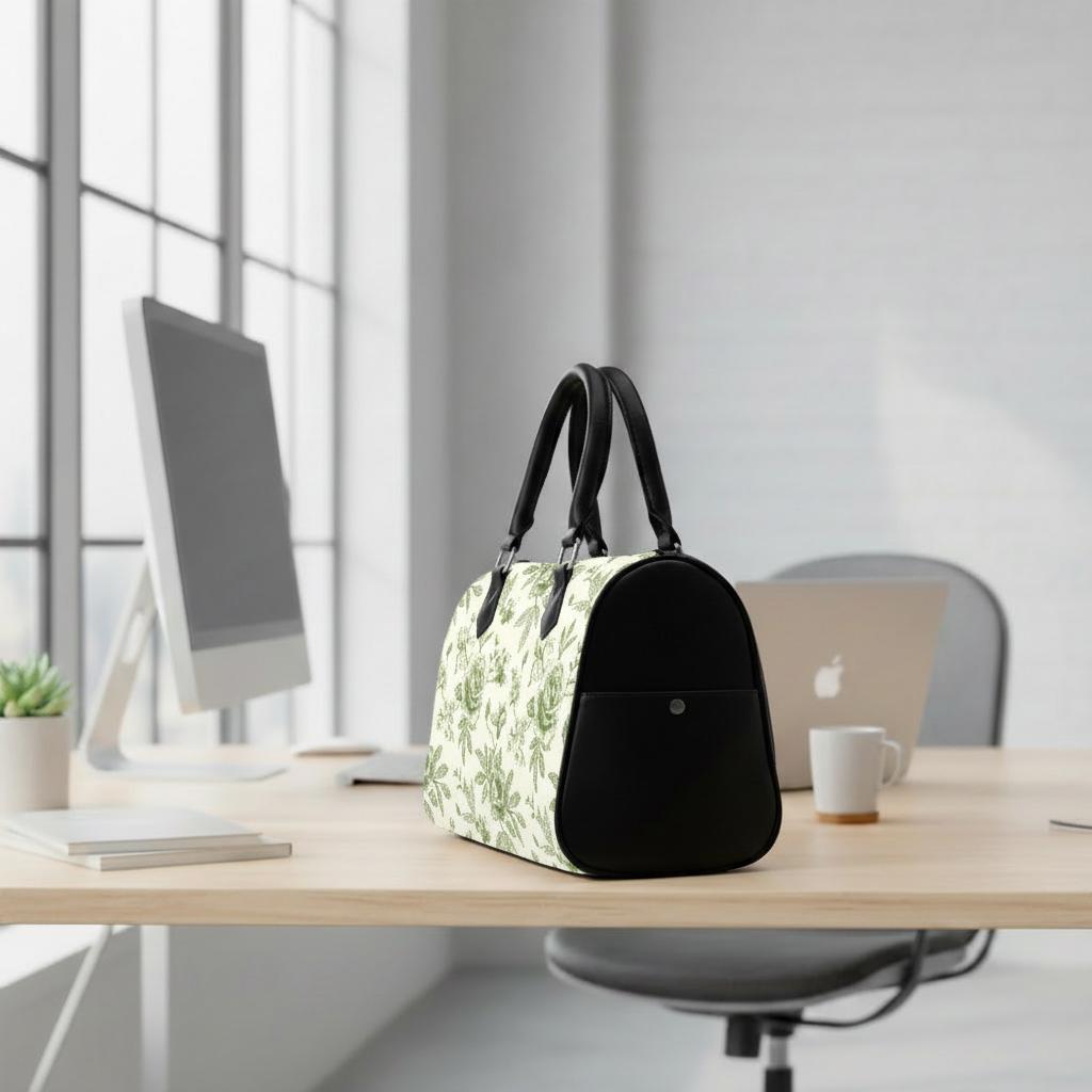 Sac à main tonneau Toile de Jouy vert et blanc – Sac à main quotidien vintage français à motif floral
