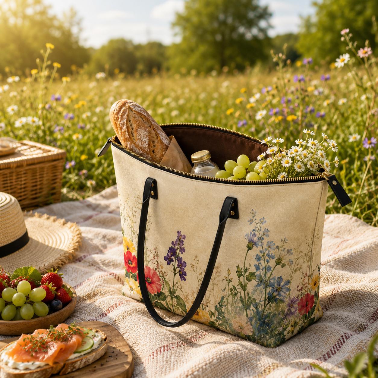 Meadows Flowers Roomy Tote Bag - Large Shoulder Handbag Shopper
