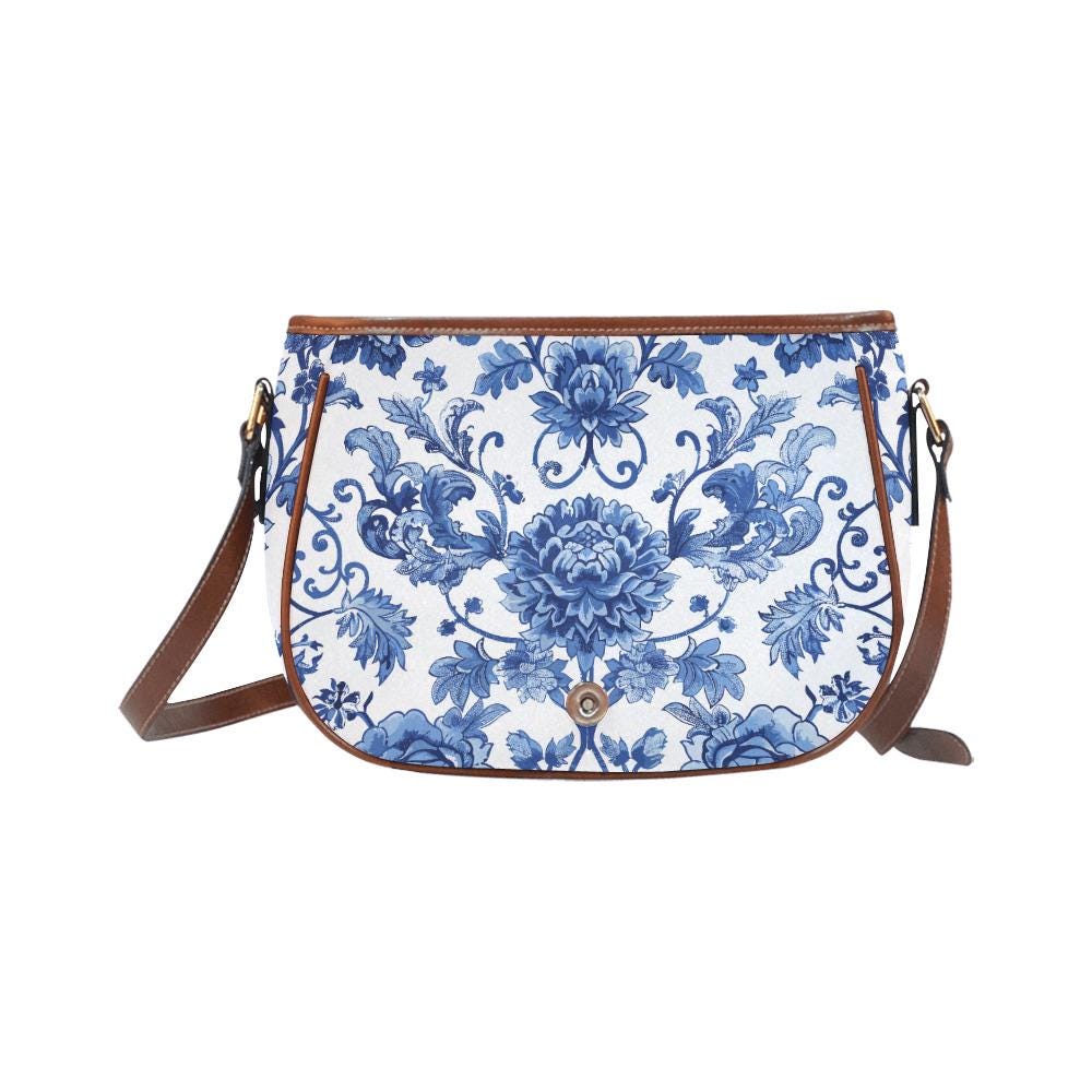 Toile de Jouy Vintage Saddle Bag - French Vintage Style Crossbody
