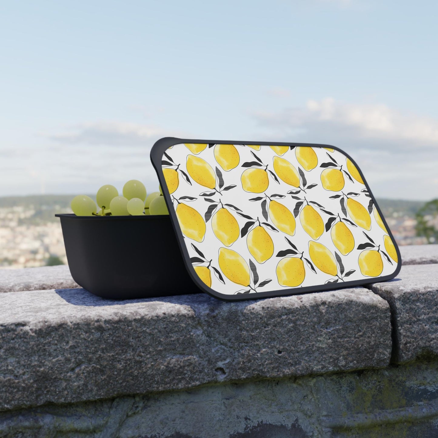 Retro Lemons Vegan Bento Box: 60s Style Bioplastic Lunch Container