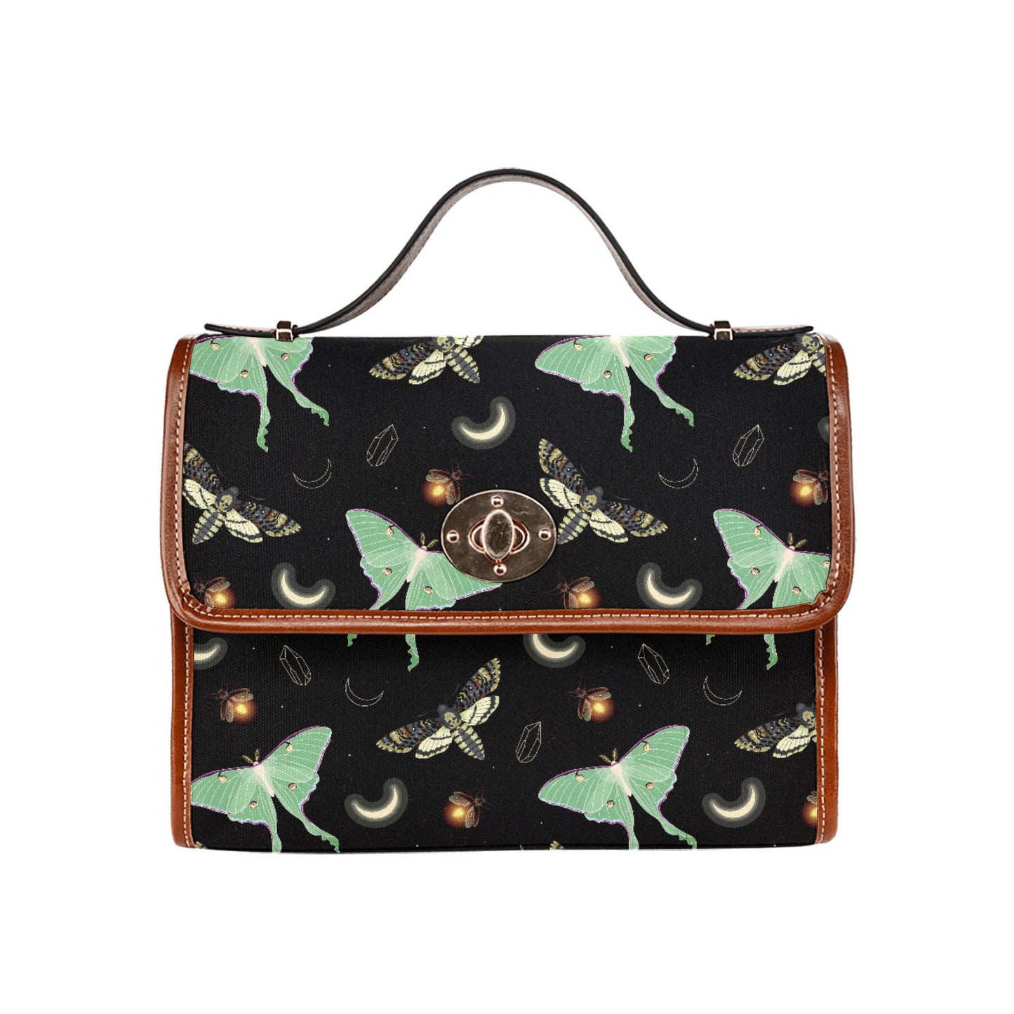 Dark Academia Moths & Moon Stars Canvas Crossbody Bag – Gothic Vintage Handbag