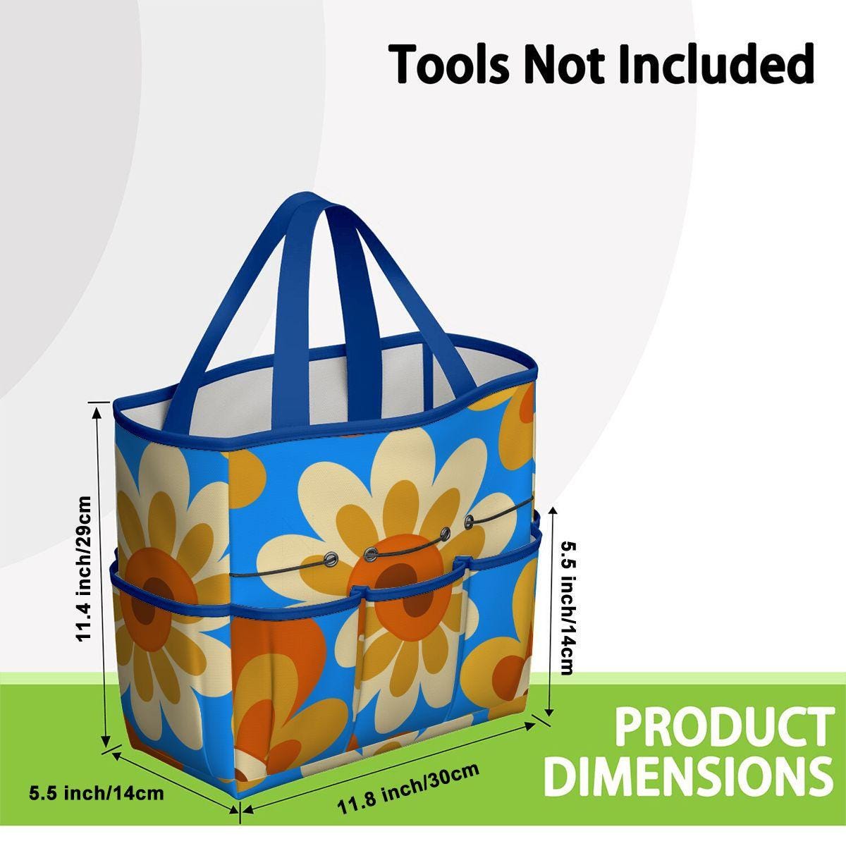 Retro 70s Gardening Tool Organizer Bag – Bold Blue Orange Flower Power Tote