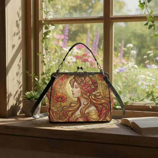 Art Nouveau Style Kisslock Crossbody Handbag - Vintage Romantic Bag