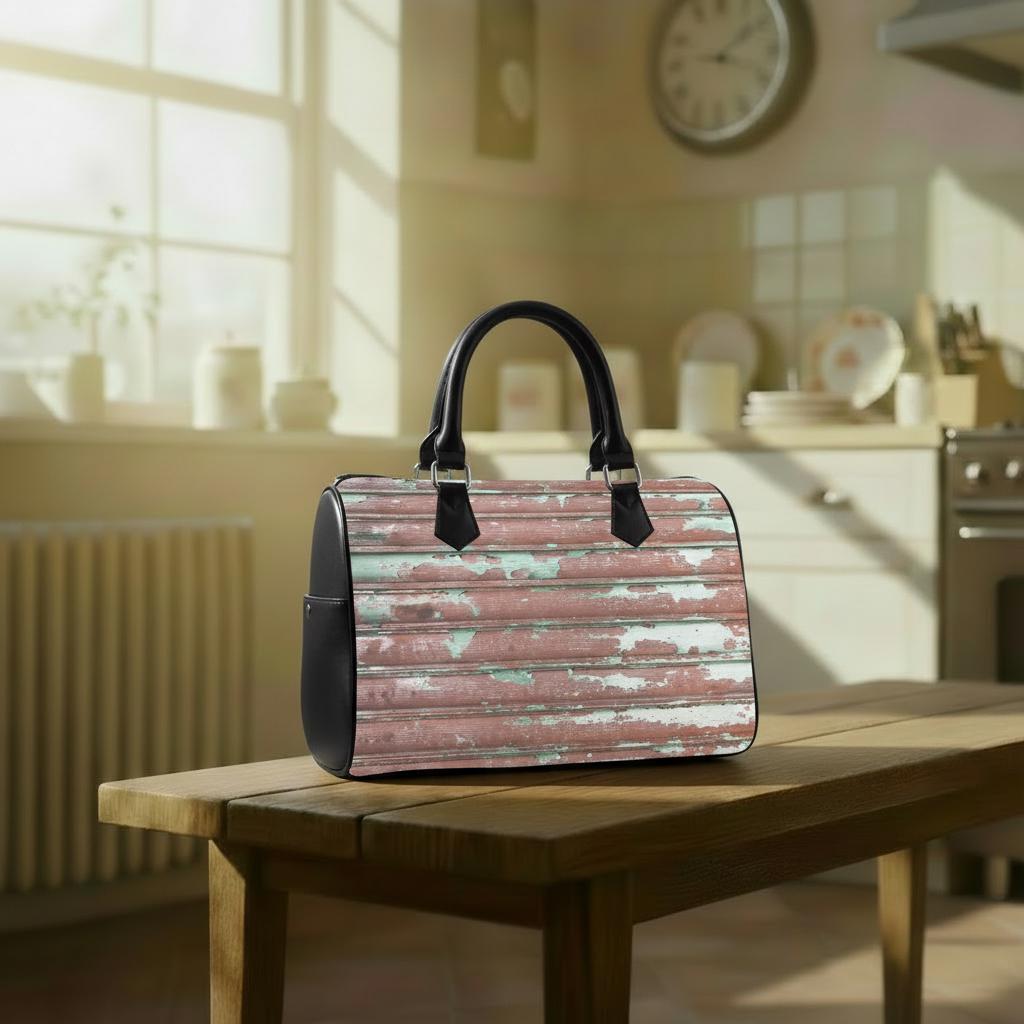 Whimsy Grunge Alternative Barrel Type Handbag – Peeling Paint Look Bag