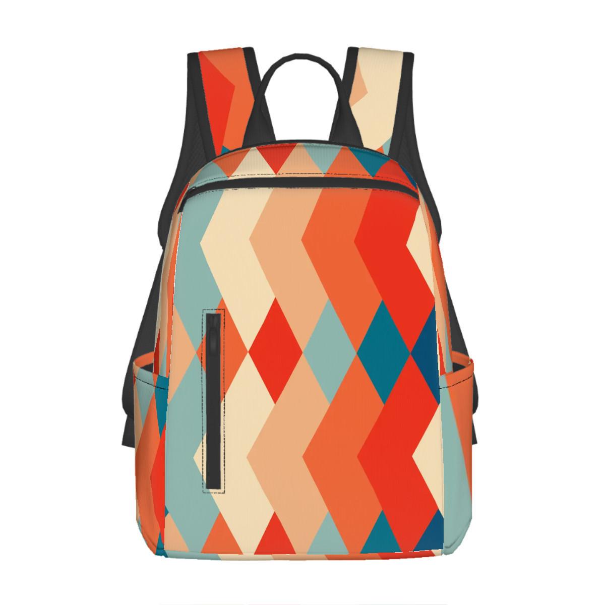 Retro 60s Backpack – Midcentury Diamonds Twill Zipper Daypack