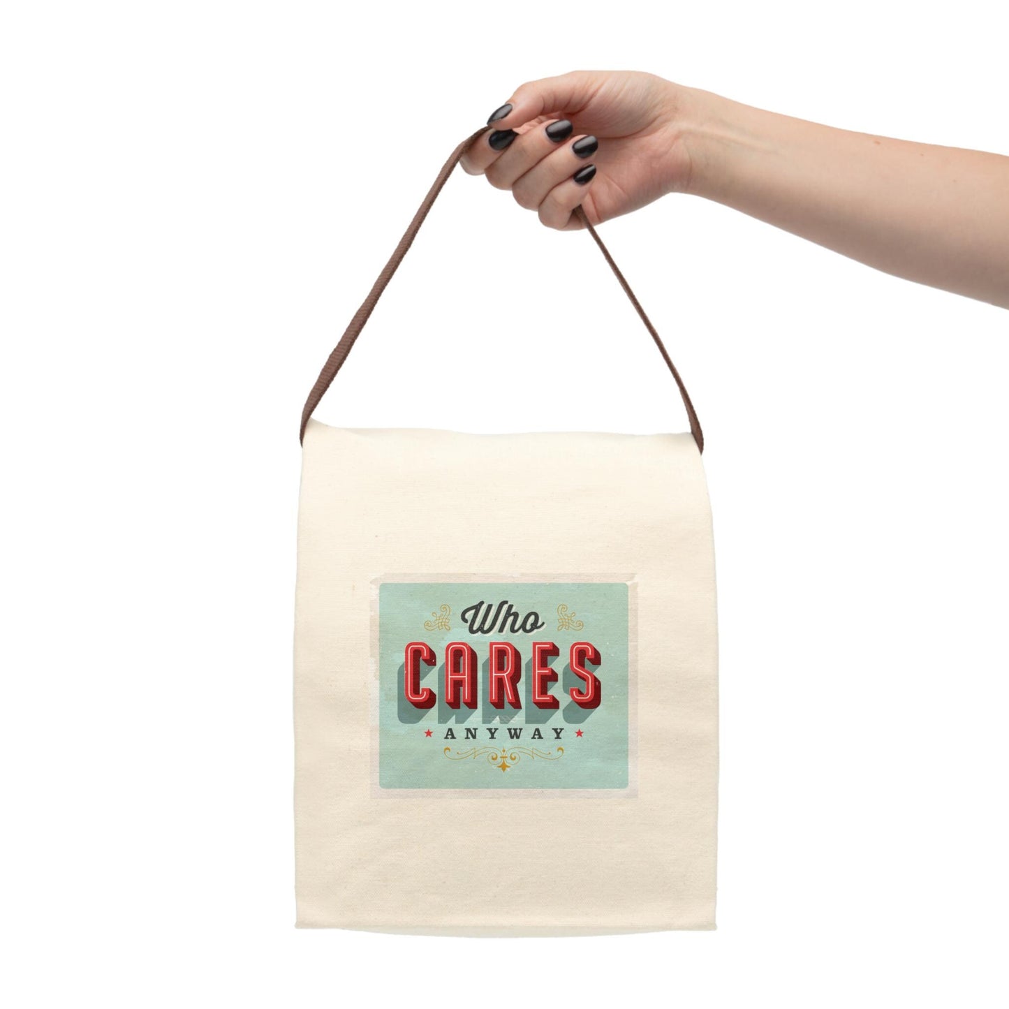 Sarcastic Canvas Lunch Bag with Strap - Eco-Friendly Lunch Tote Gift Who Cares