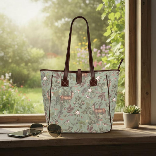 Forest Deer Vintage Dark Academia Style Handbag – Classic Large Tote Bag