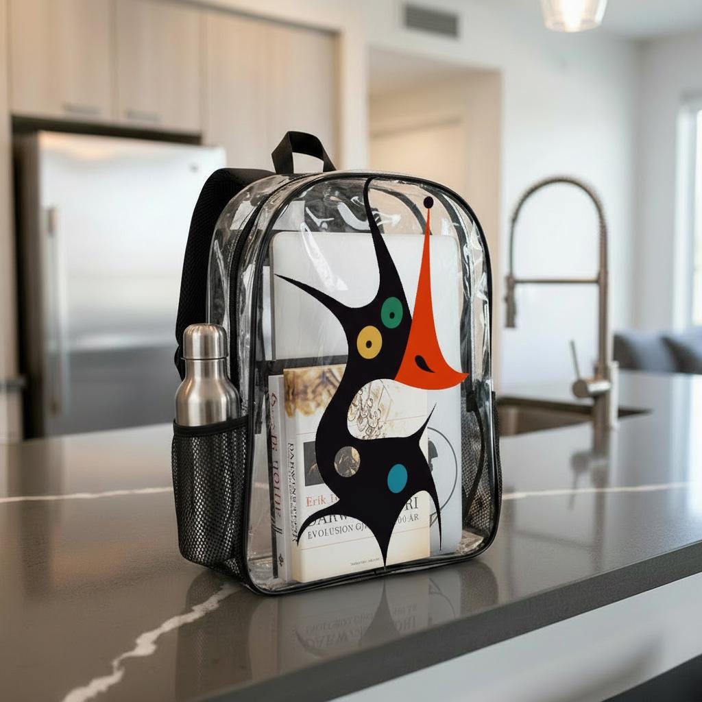Clear PVC Backpack, Monster Print, School Travel Business Daypack with Side Pockets