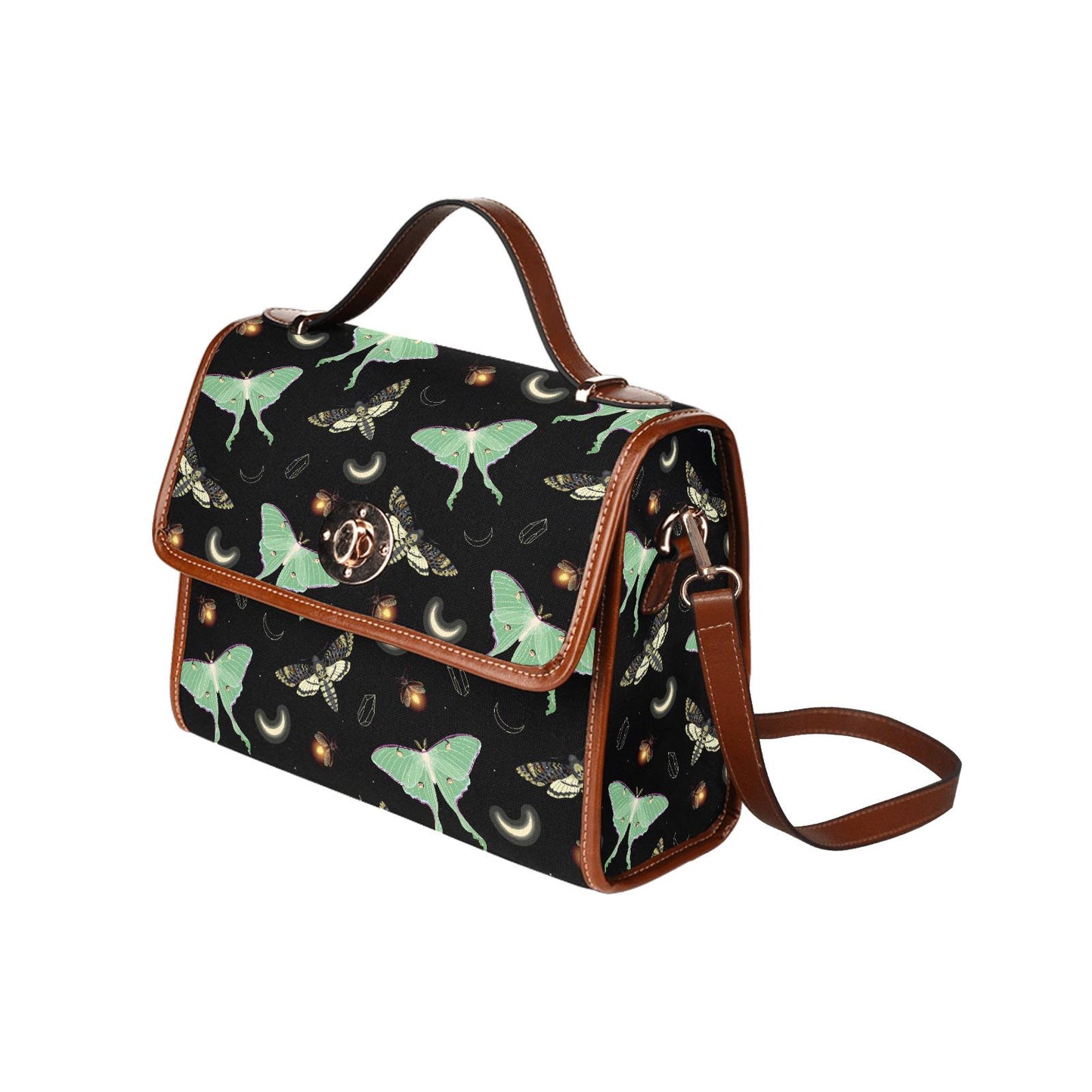 Dark Academia Moths & Moon Stars Canvas Crossbody Bag – Gothic Vintage Handbag
