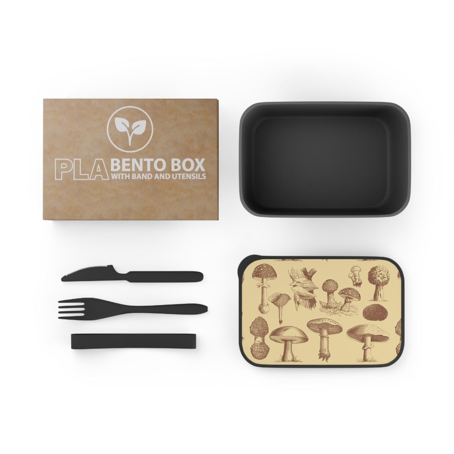 Vintage Mushroom Print Eco Bento Box: Botanical Bioplastic Lunch Kit