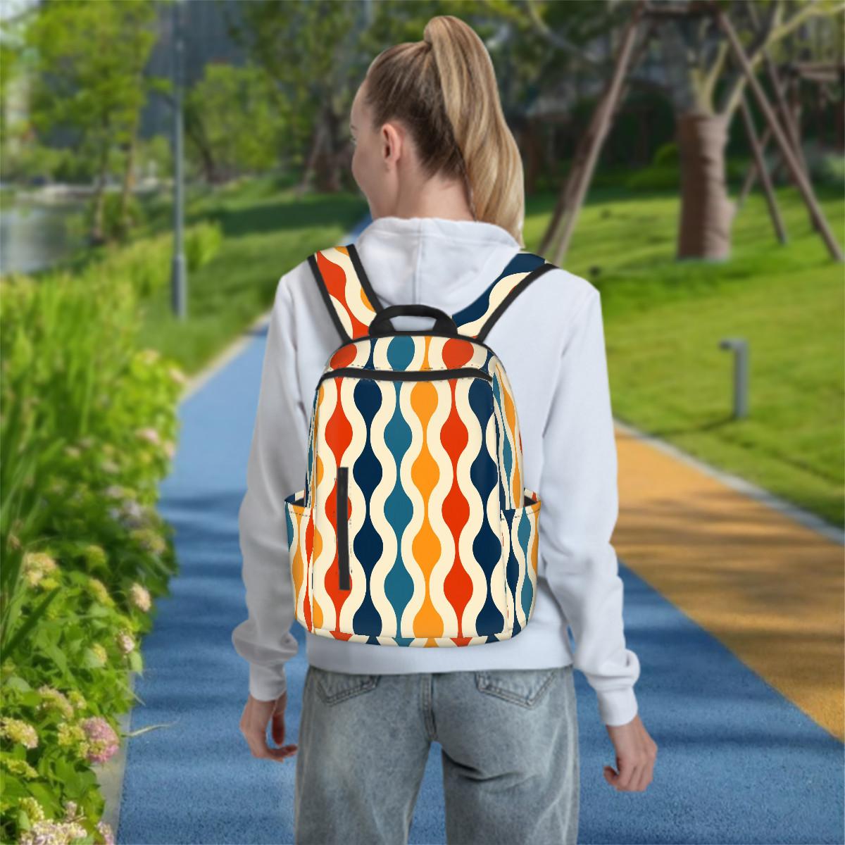 Retro 60s Zipper Front Pocket Backpack – Vintage Style Twill Daypack