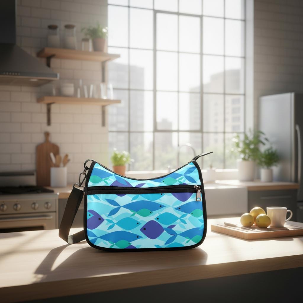 Blue Fishes Maritime Shoulder Bag – Nautical Sealover Oxford Fabric Hobo Bag