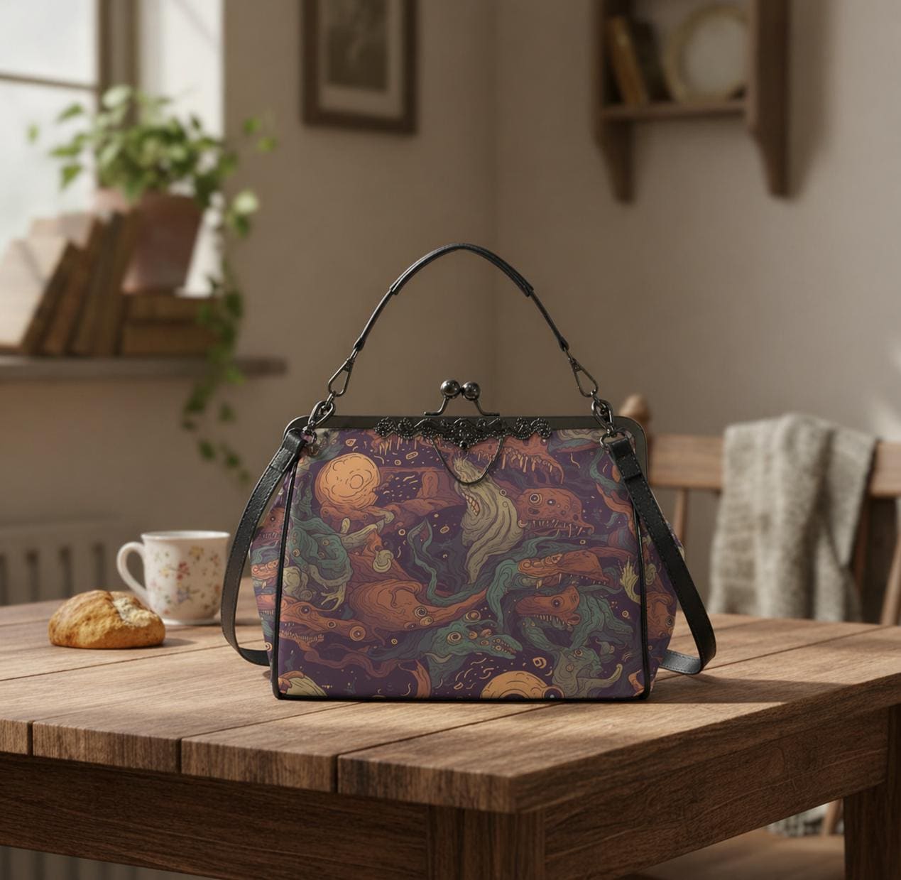 Surreal Monsters Kisslock Crossbody Bag – Moody Gothic Alternative Handbag