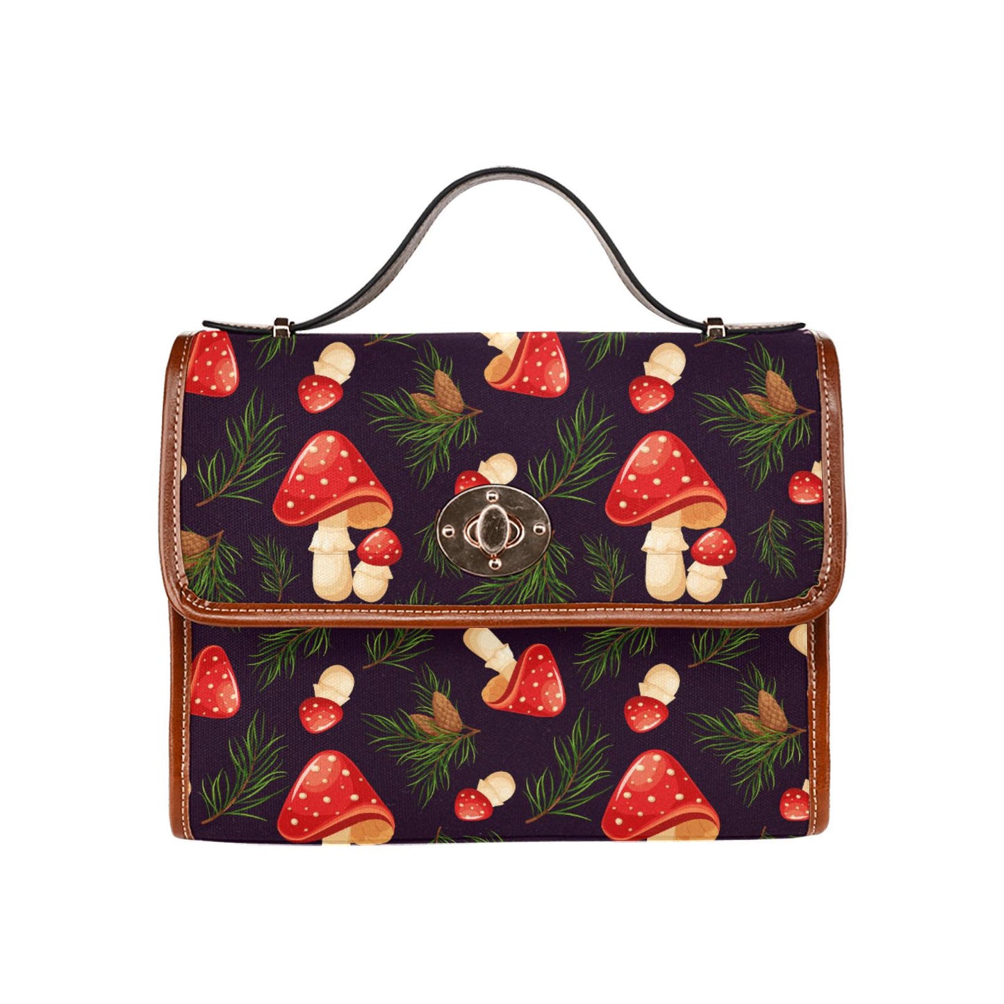 Toadstool Mushrooms Canvas Crossbody Bag – Black Red Dark Academia Handbag