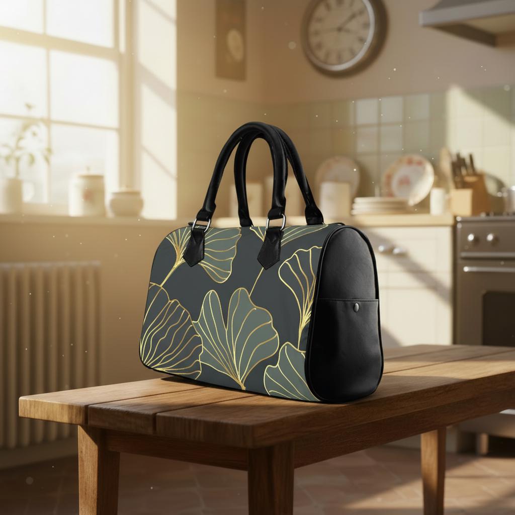 Black Gold Ginkgo Barrel Handbag – Dark Academia Gothic Whimsy Bag