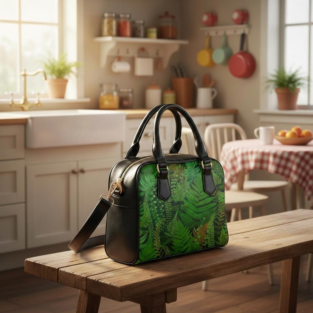 Green Fern Botanical Shoulder Handbag – Forest Lover Top Handle Handbag