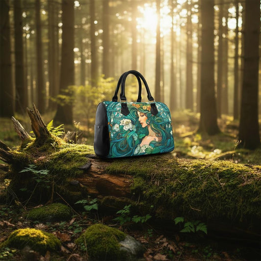 Green Blue Art Nouveau Barrel Type Handbag – Romantic Vintage Style Bag