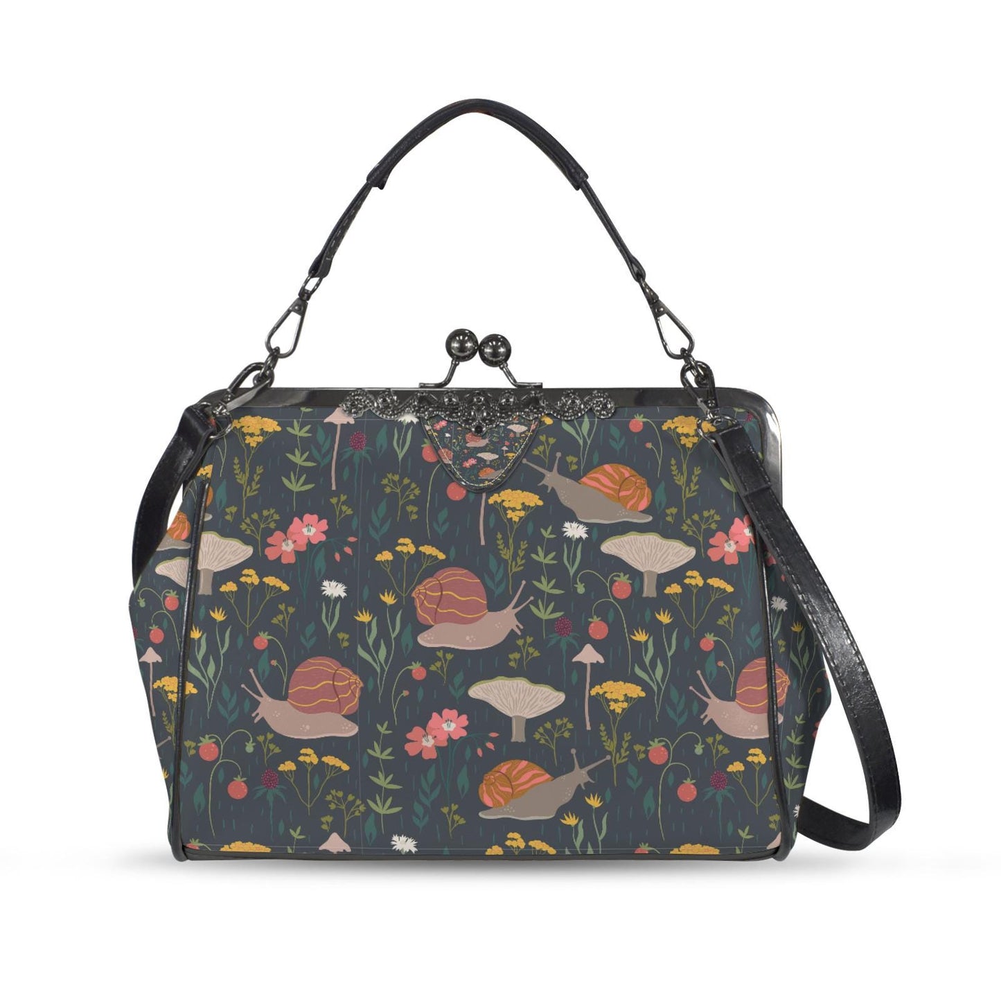 Dark Academia Snail Forest Vintage Kisslock Bag - Victorian Gothic Crossbody