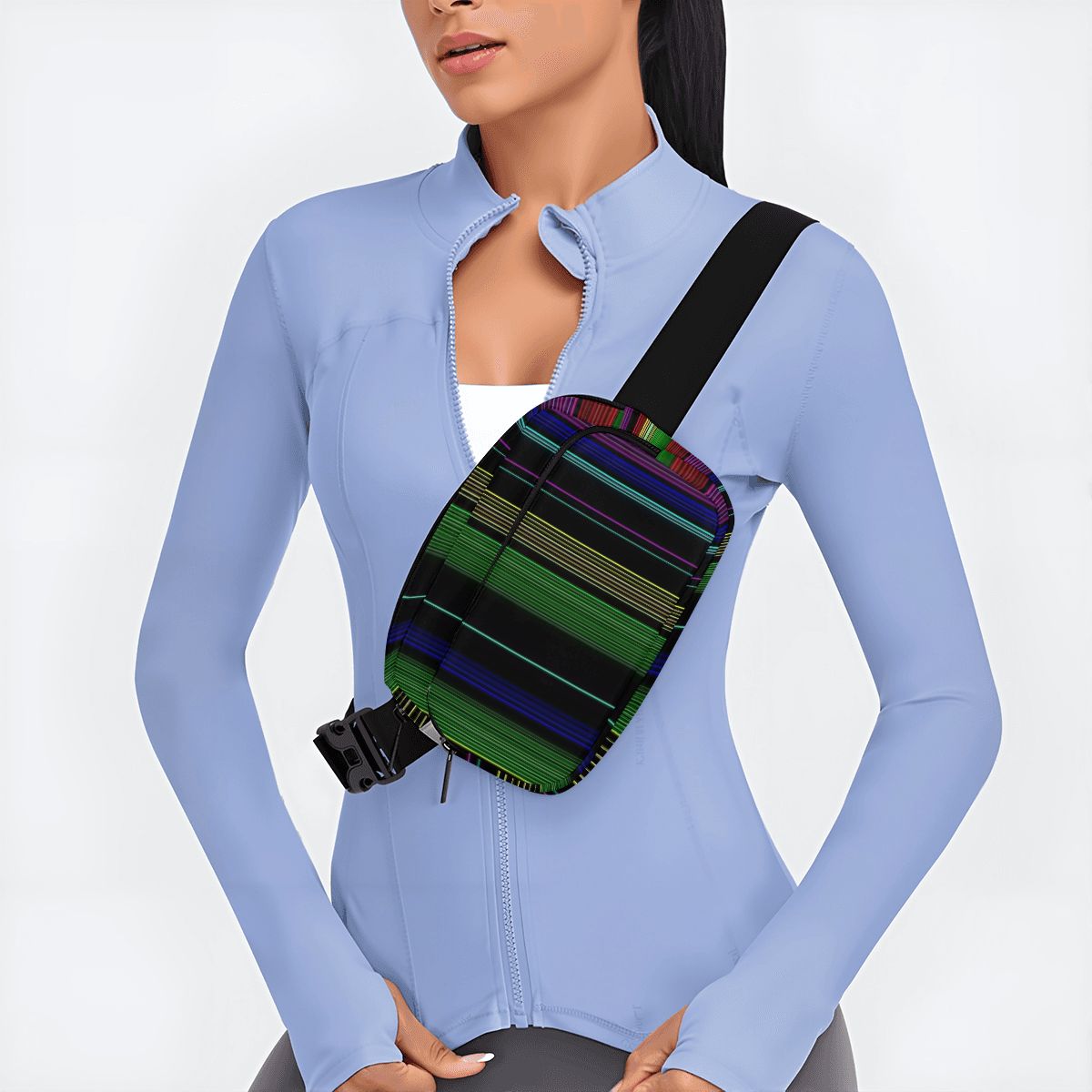 Retro 80s Striped Pattern Fanny Pack – Hands-Free Belt Bag