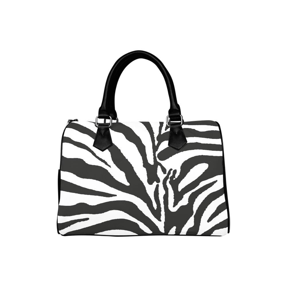 Zebra Print Barrel Handbag – Black White Everyday Purse