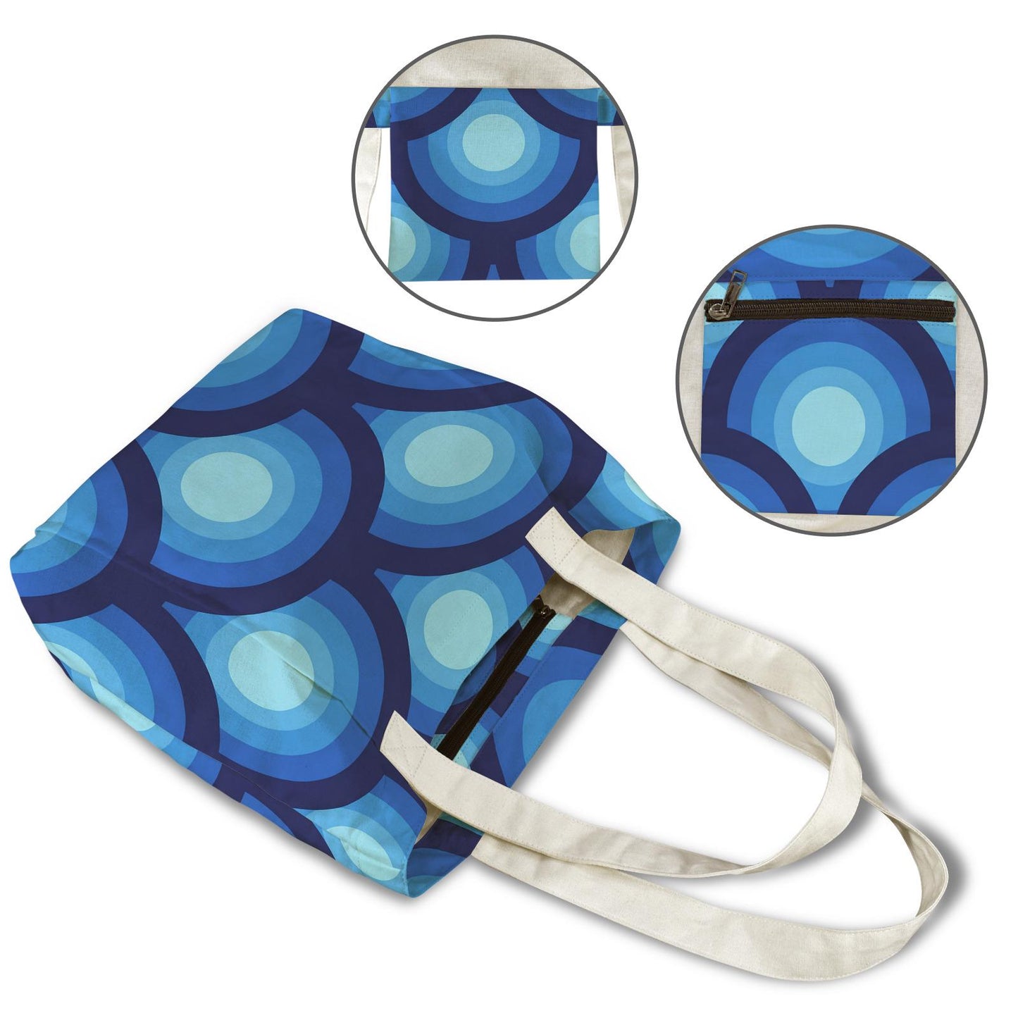 Blue Retro 70s Yoga Mat Tote with Mat Holder – Cotton Linen Gym & Pilates Bag