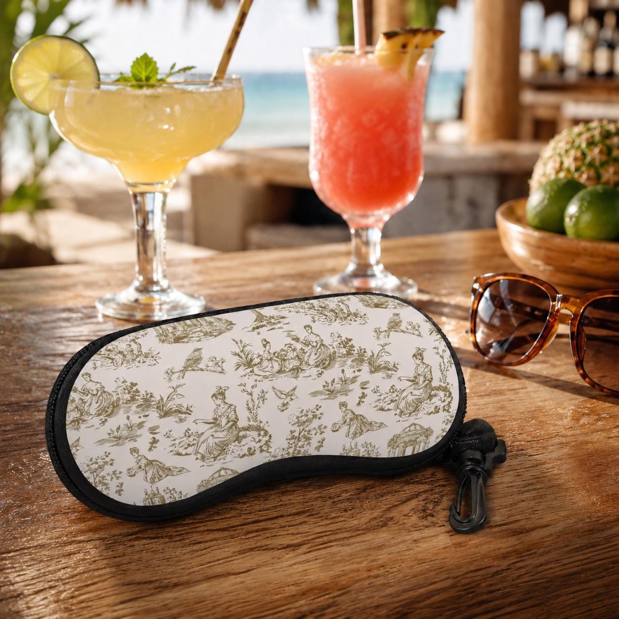 Toile de Jouy Eyeglasses Soft Case – French Vintage Sunglasses Zipper Pouch