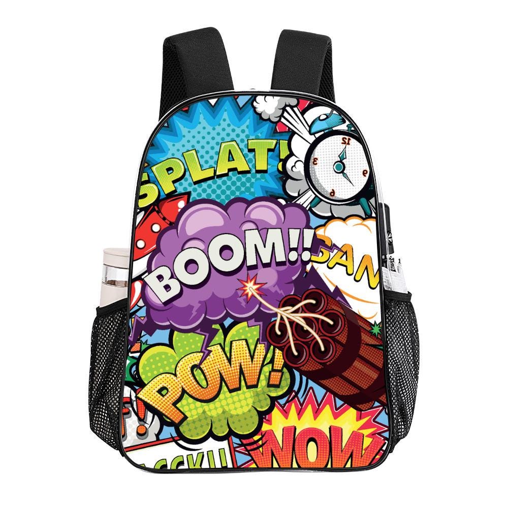 Comic Style School Travel Business Daypack - Clear PVC Backpack with Side Pockets