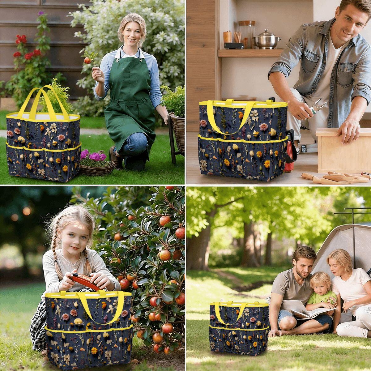Dried Flowers Print Garden Tote – Gardening Tool Organizer Bag With Pockets