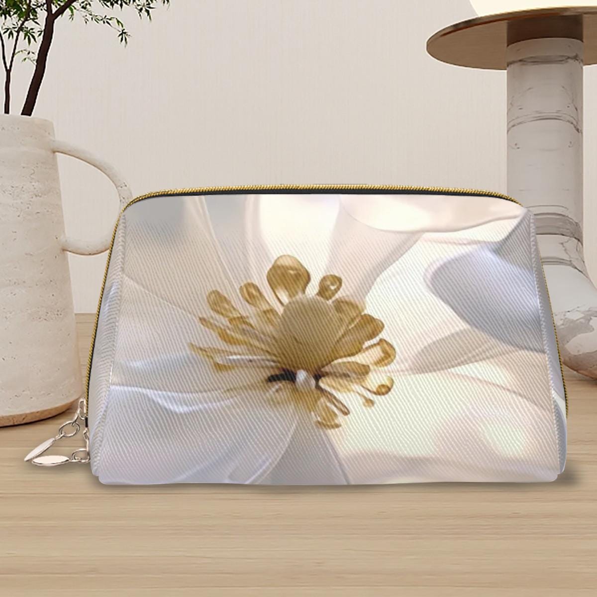 Luxury Floral Makeup Bag – Botanical Faux Leather Travel Cosmetics Case