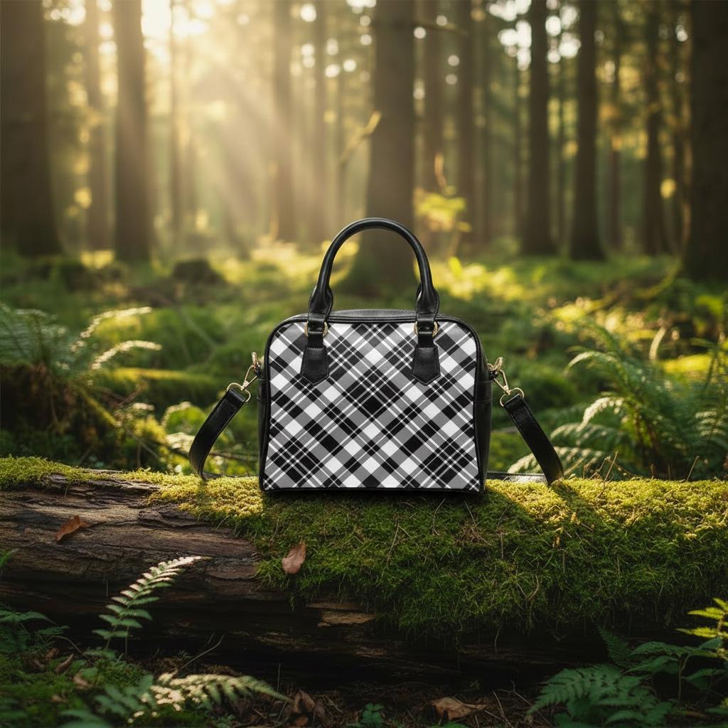 Black White Checkered Shoulder Handbag – Retro 60s Mod Gothic Handbag