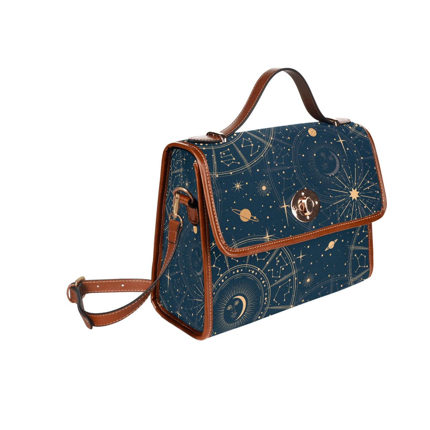 Sac bandoulière en toile astrologie lune étoiles – Style vintage céleste