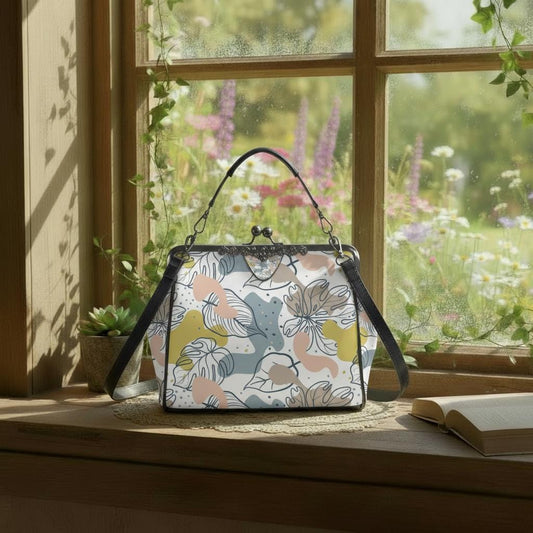 Retro 60s Floral Kisslock Crossbody Bag – Vintage Pastel Feminine Handbag
