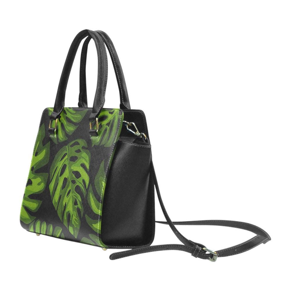 Retro 70s Monstera Rivet Shoulder Handbag – Vintage Midcentury Print Purse