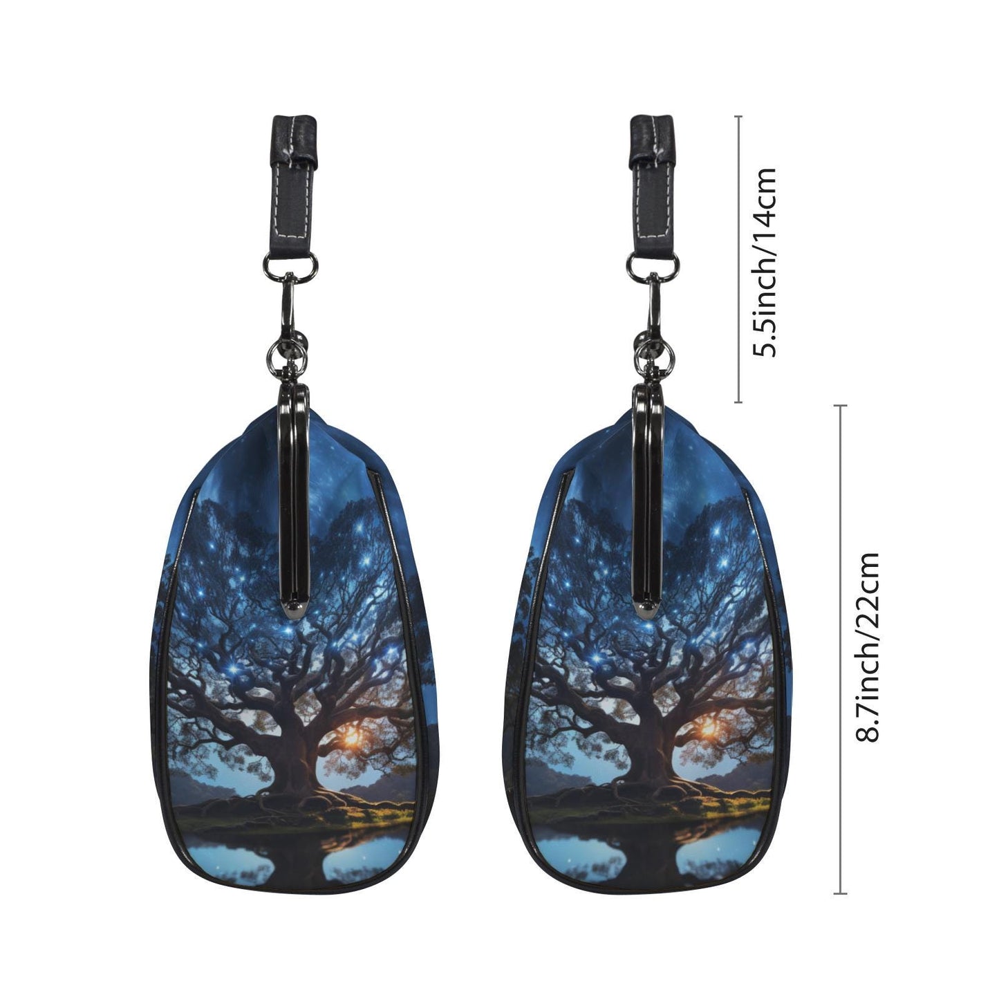 Bold Tree at Night Kisslock Crossbody Shoulder Bag - Blue Black Dark Academia Handbag