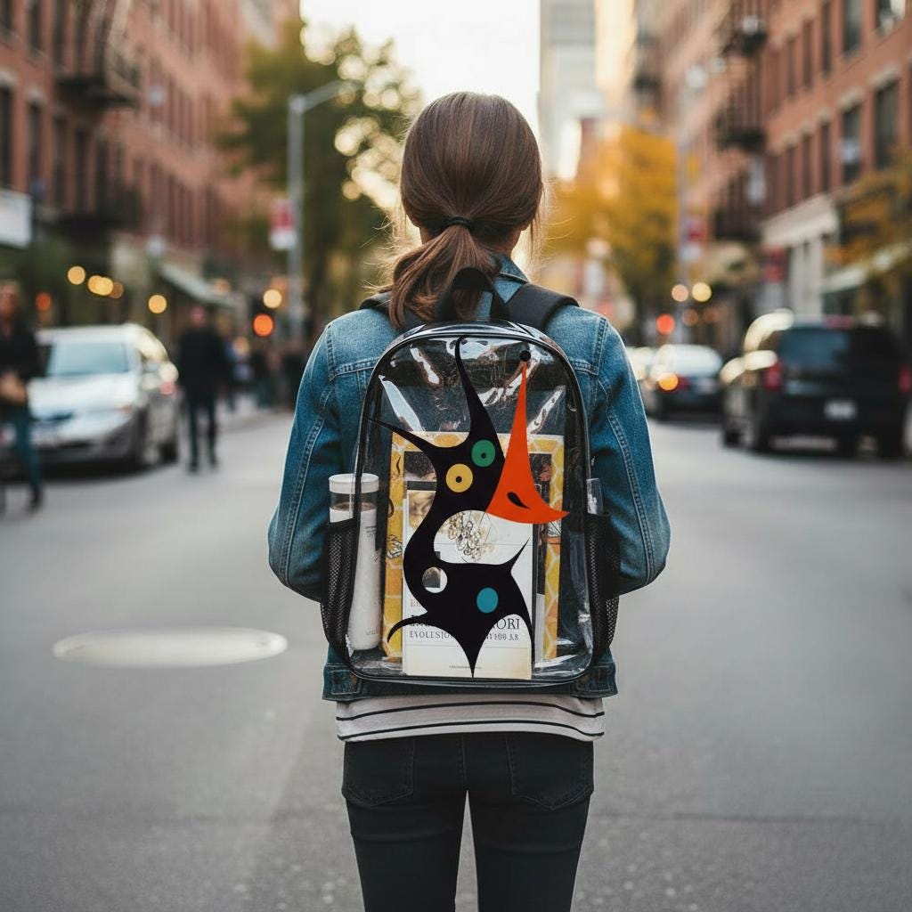 Clear PVC Backpack, Monster Print, School Travel Business Daypack with Side Pockets