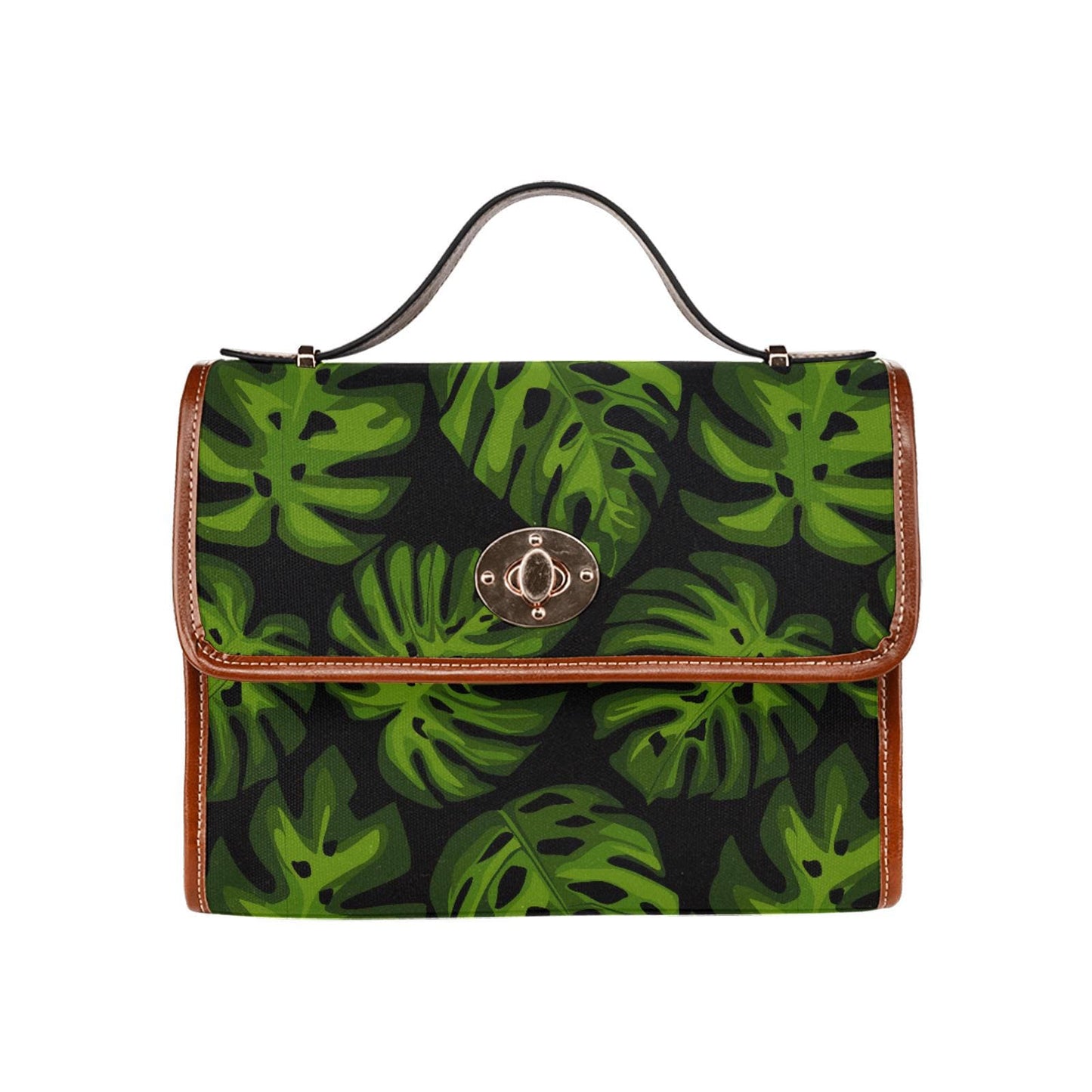 Retro Monstera Botanical Canvas Crossbody Bag – Black Green Vintage Style