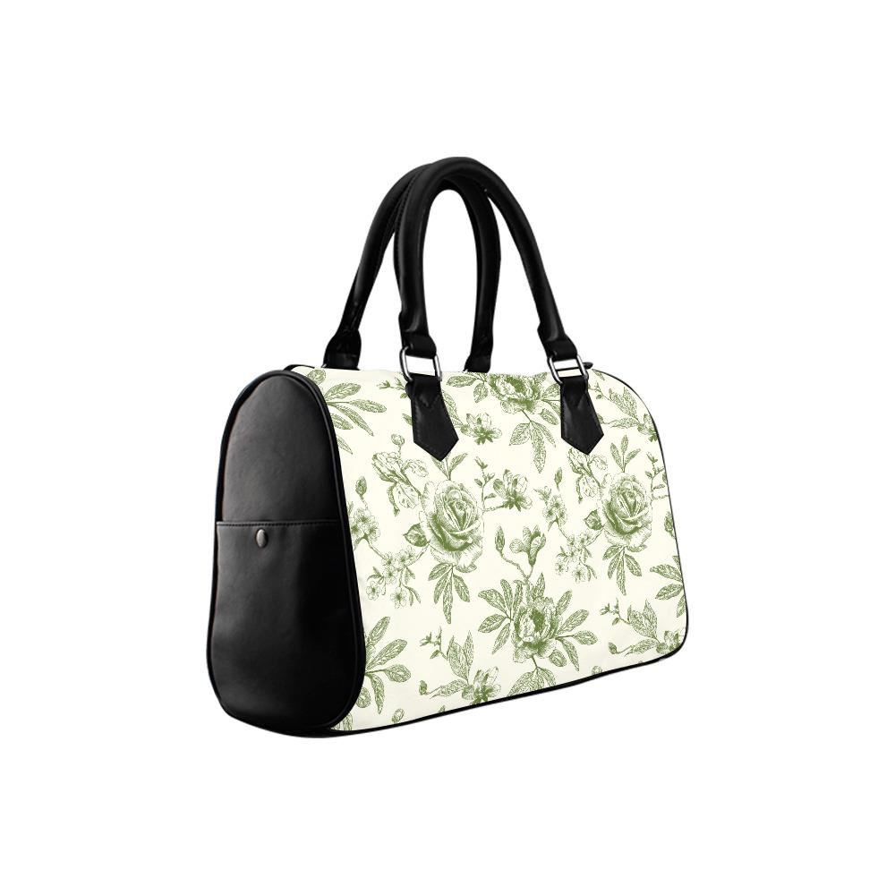 Sac à main tonneau Toile de Jouy vert et blanc – Sac à main quotidien vintage français à motif floral
