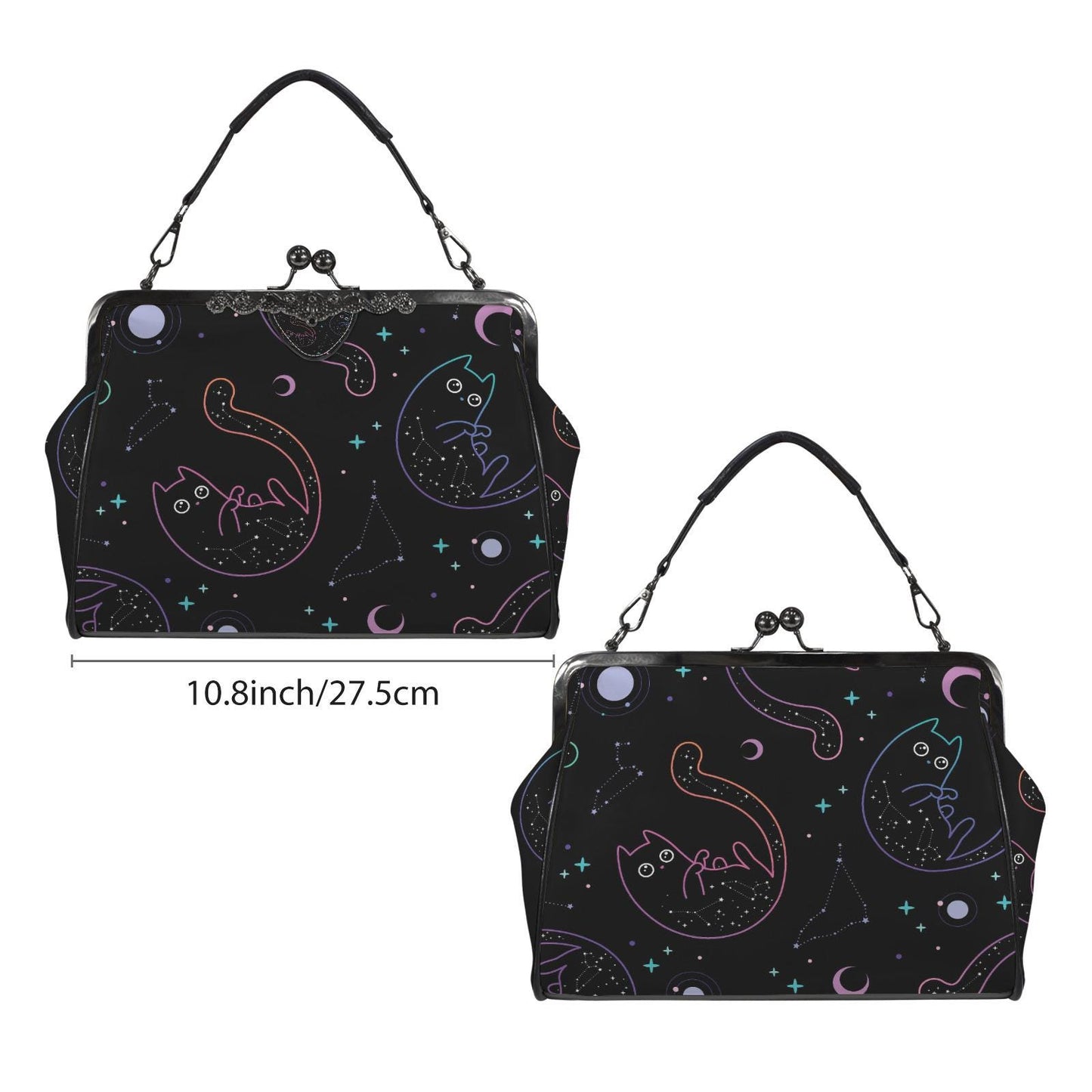 Dark Academia Space Cat Vintage Kisslock Bag - Victorian Gothic Crossbody