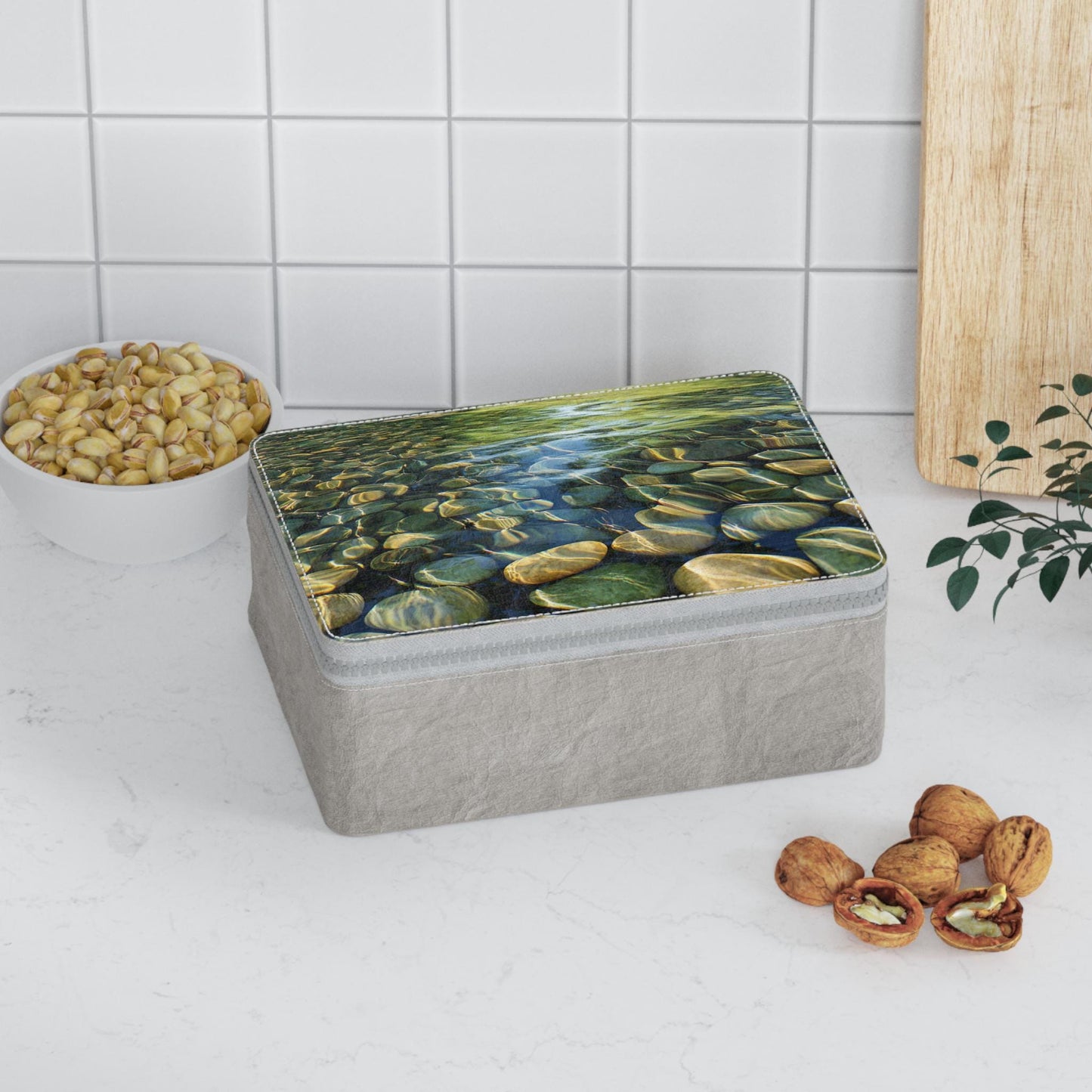 Eco-Friendly Paper Lunch Bag: Zen Water Stones Design, Reusable Food Storage