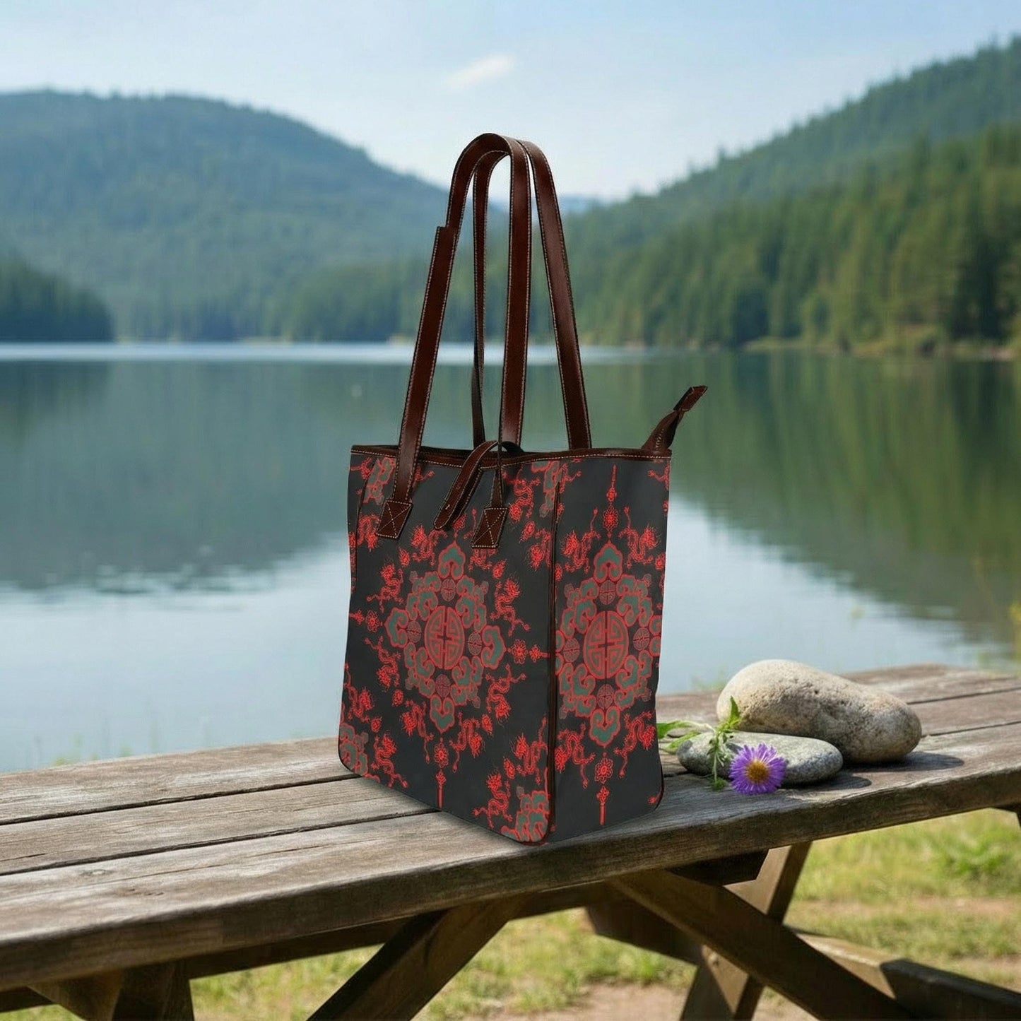 Black Red Dragon Tote Bag – Large Asian Style Handbag