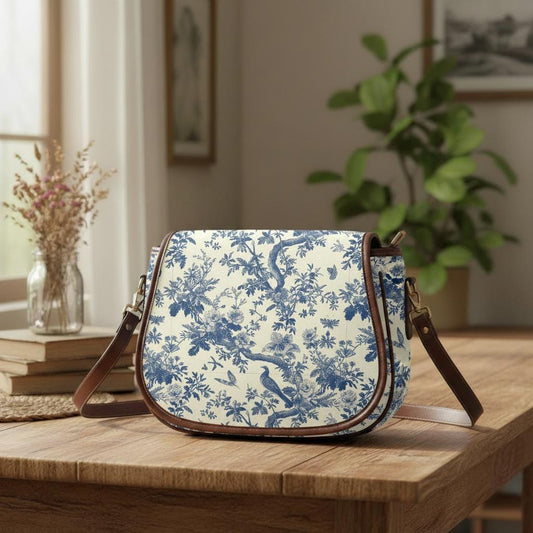 Toile de Jouy Vintage Saddle Bag - French Vintage Style Crossbody