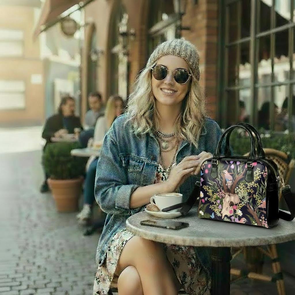 Dark Academia Shoulder Handbag – Vintage Style Vegan PU Leather Handbag