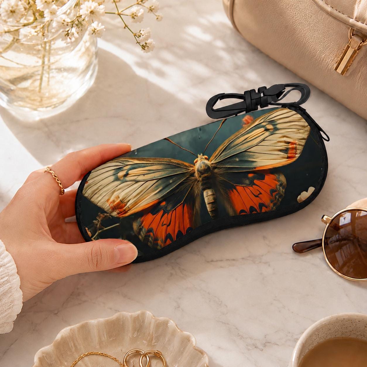 Boho Butterfly Eyeglasses Soft Case – Dark Academia Sunglasses Zipper Pouch