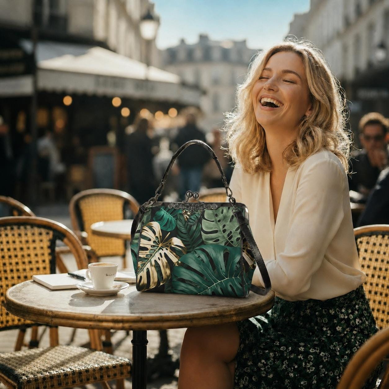 Retro Green Gold Monstera Leaf Handbag - Botanical Kisslock Crossbody Shoulder Bag