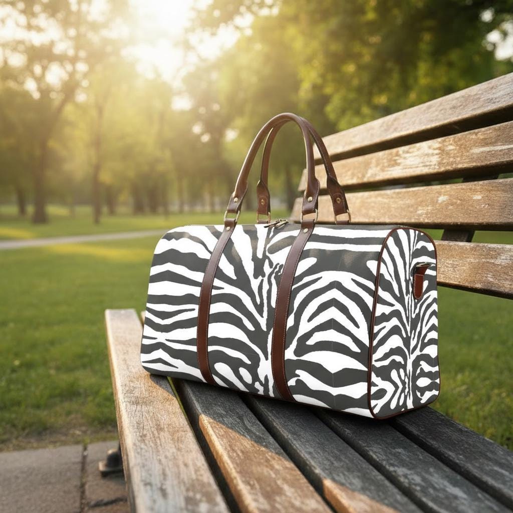 Black White Zebra Print Travel Bag – Waterproof Vegan Weekender Duffle