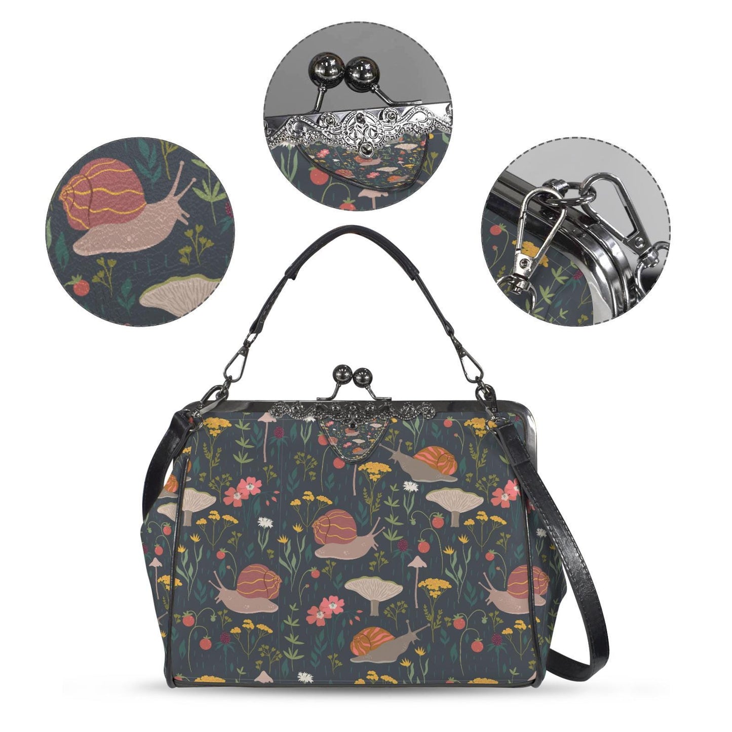 Dark Academia Snail Forest Vintage Kisslock Bag - Victorian Gothic Crossbody